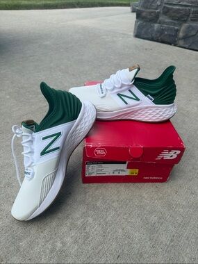 New Balance White and Green Slip-On Fresh Foam Sneakers